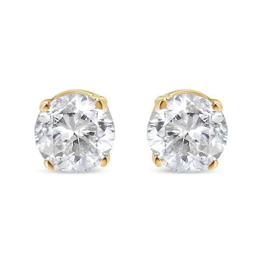 AGS Certified 14k Yellow Gold 3/8 cttw 4-Prong Set Brilliant Round-Cut Solitaire Diamond Push Back Stud Earrings (M-N Color, SI2-I1 Clarity)