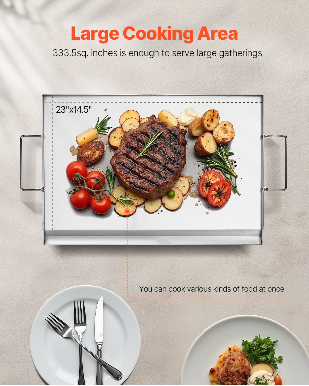 23x16 In Flat Top Griddle Stainless Steel Universal BBQ Grill Pan Cookware