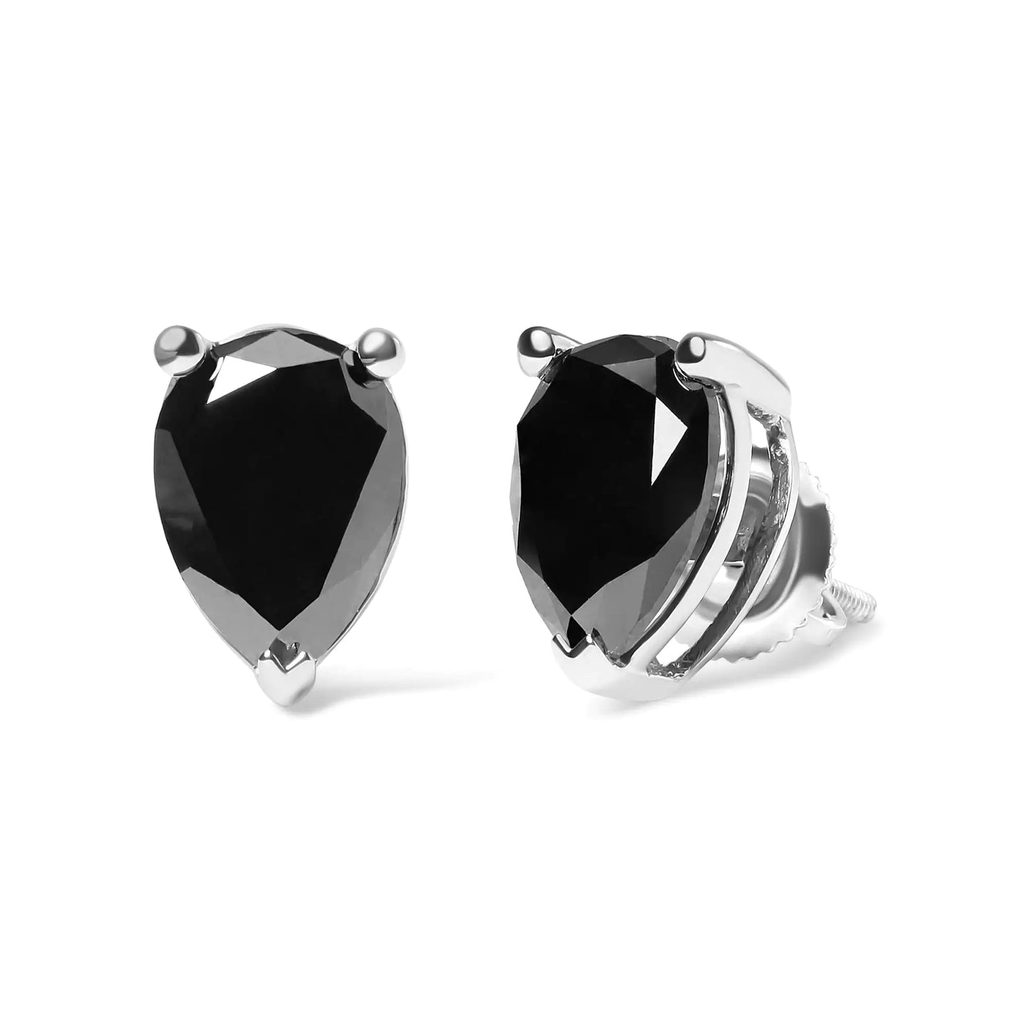14K White Gold 3.00 Cttw Black Pear Shaped Diamond Solitaire Stud Earrings Jewellery