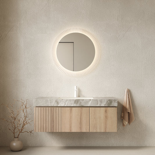 MURI 48 Bathroom Vanity&Sink, Floating Plywood Storage Cabinet With Drawer&Doors, Light Gray Sintered StoneTop&Ceramic Basin With 1 Pre-drilled Faucet Hole, Pre-assembled,  White Oak Woodgrain Color