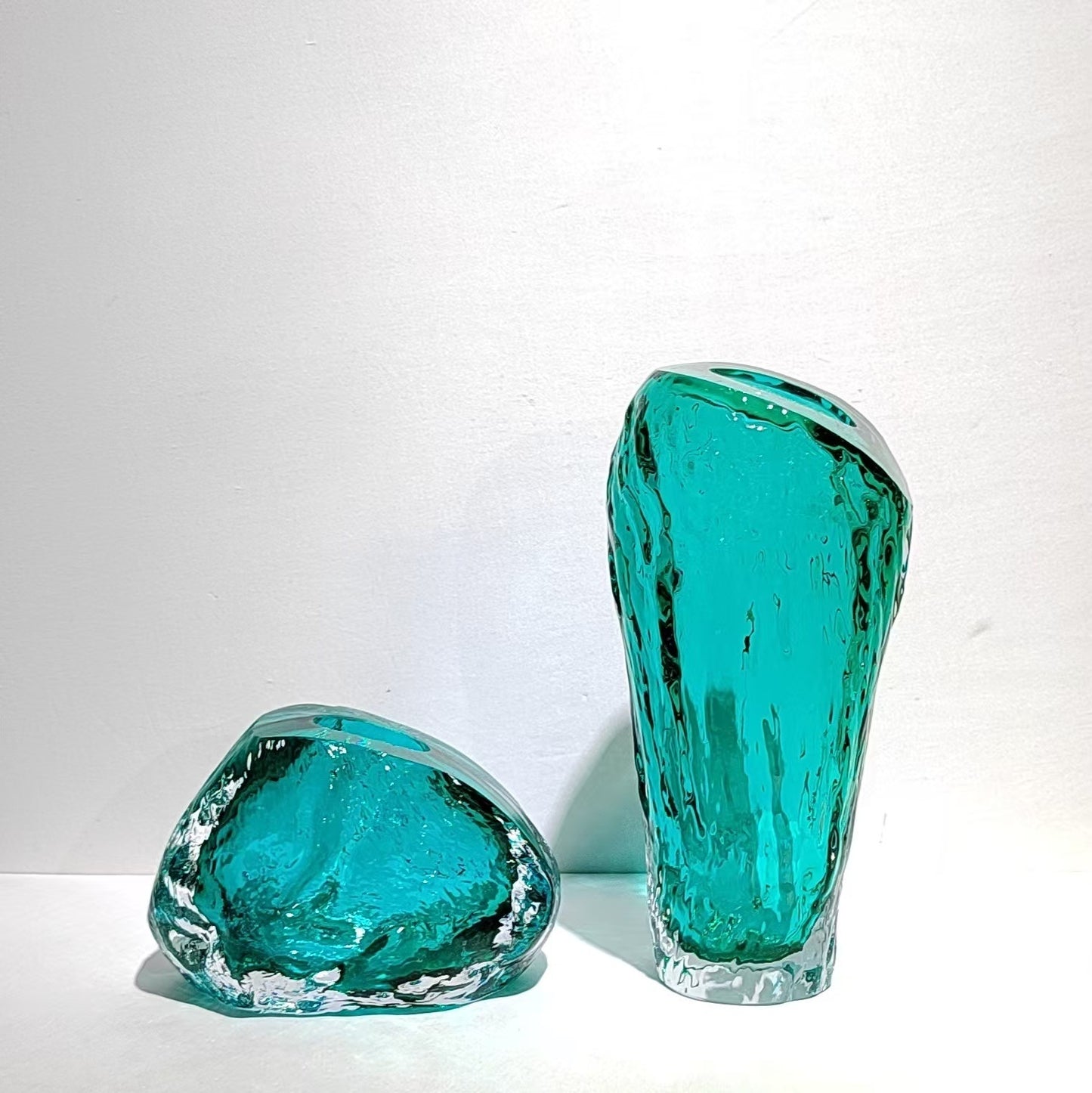 Modern Minimalist Faceted Oblique-mouth Glacial-inspired Glass Vase