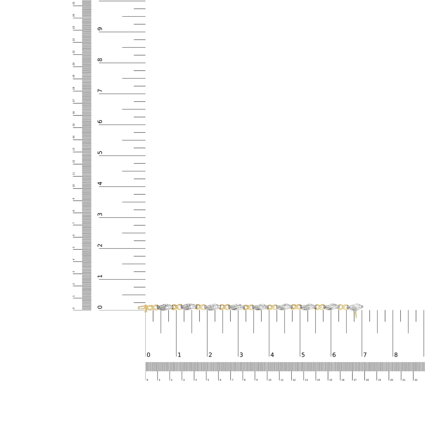 10K Two Tone Gold 1.00 Cttw Channel Set Baguette Diamond Chevron Wave Link 7" Bracelet