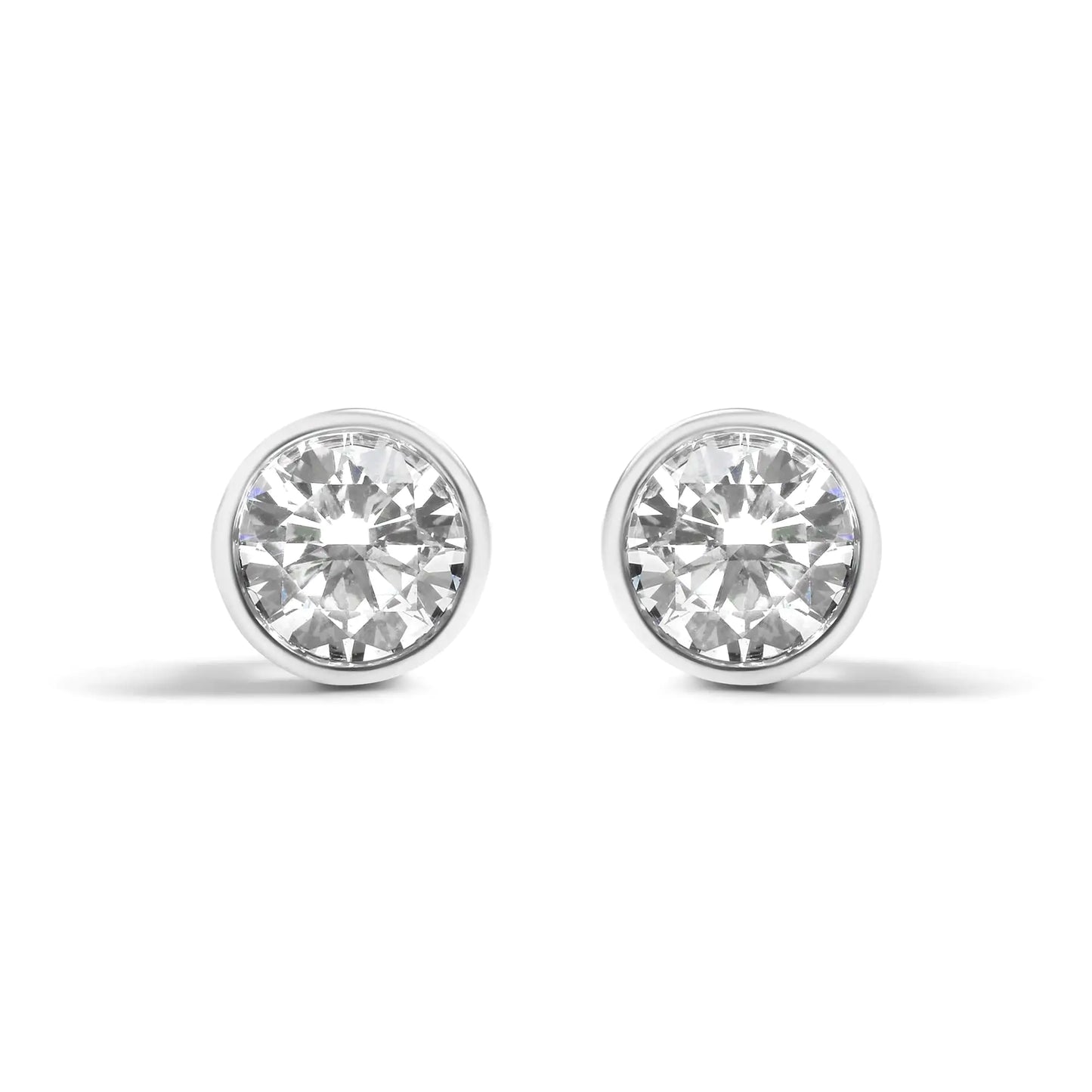 14K White Gold 5/8 Cttw Bezel Set Lab Grown Round Diamond Screw-Back Solitaire Stud Earrings (G-H Color, VS2-SI1 Clarity)