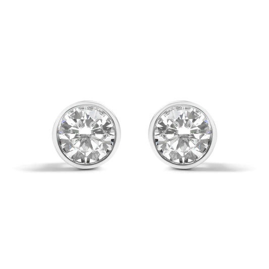 14K White Gold 5/8 Cttw Bezel Set Lab Grown Round Diamond Screw-Back Solitaire Stud Earrings (G-H Color, VS2-SI1 Clarity)