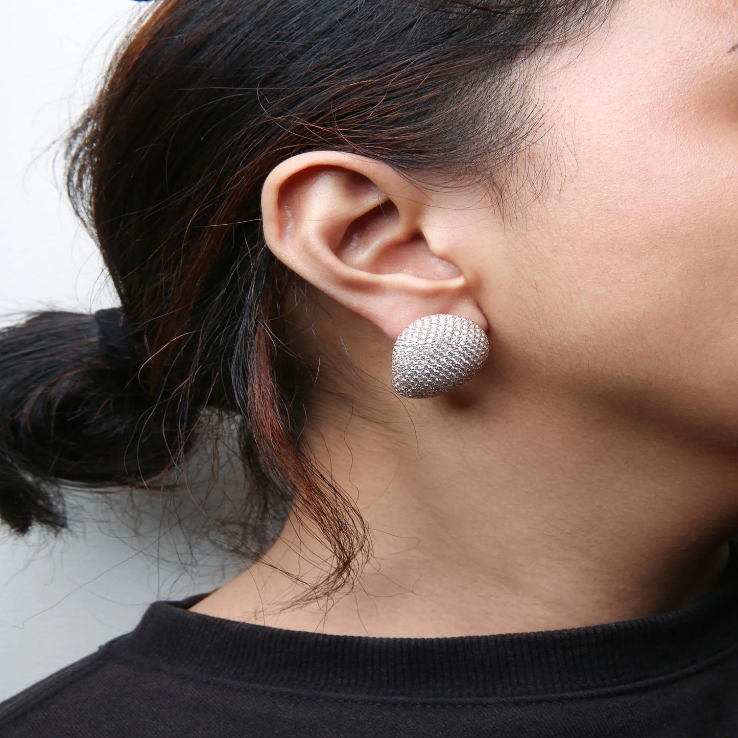 18K Rose Gold 13 1/5 Cttw Micro-Pave Diamond Sculptural Design Statement Omega Back Earrings