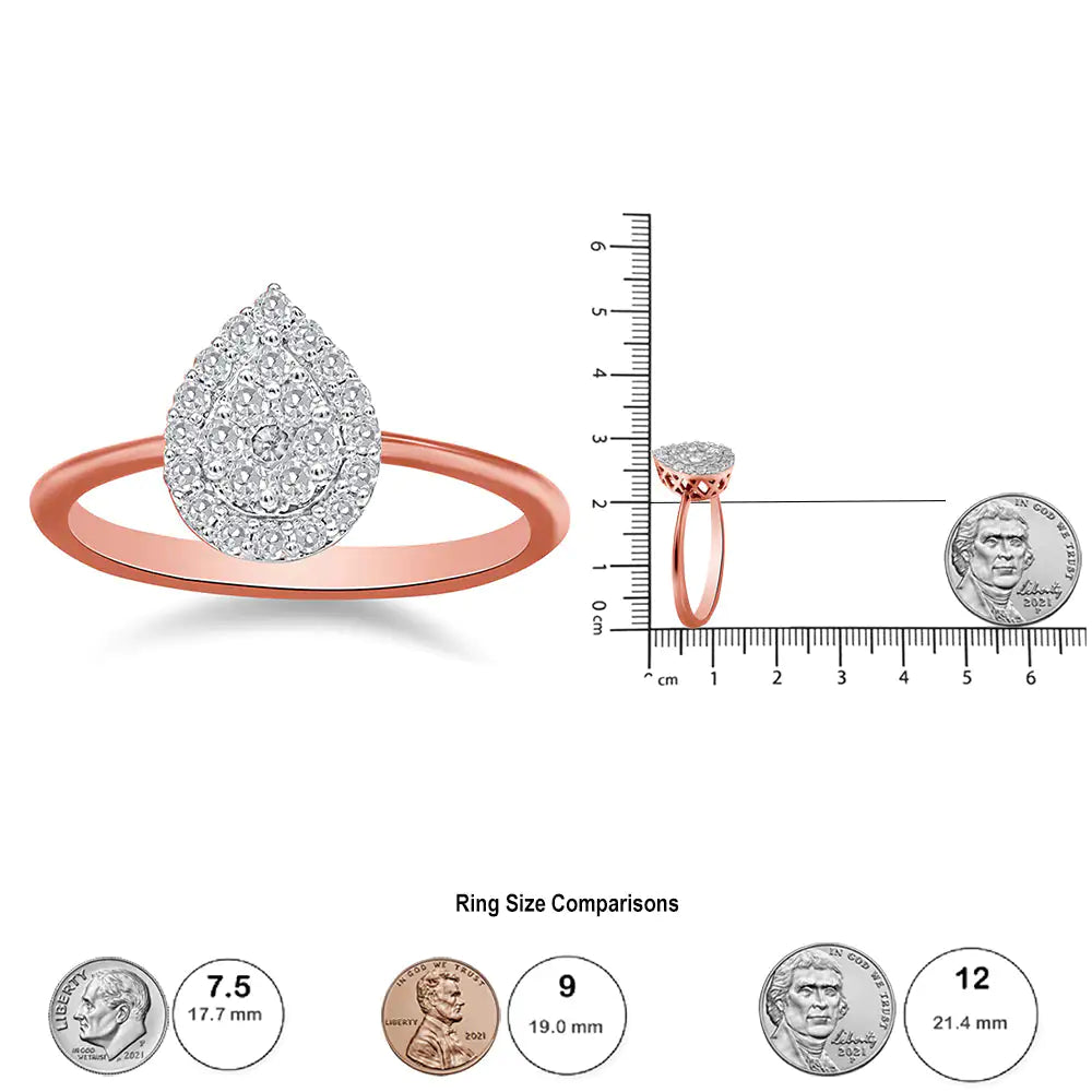 10K Rose Gold Round-Cut Diamond Pear Promise Ring Jewellery