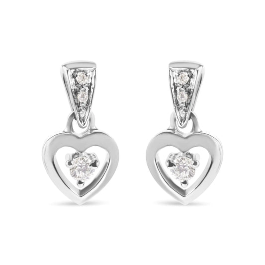14K White Gold Diamond Dangle Heart Stud Earrings