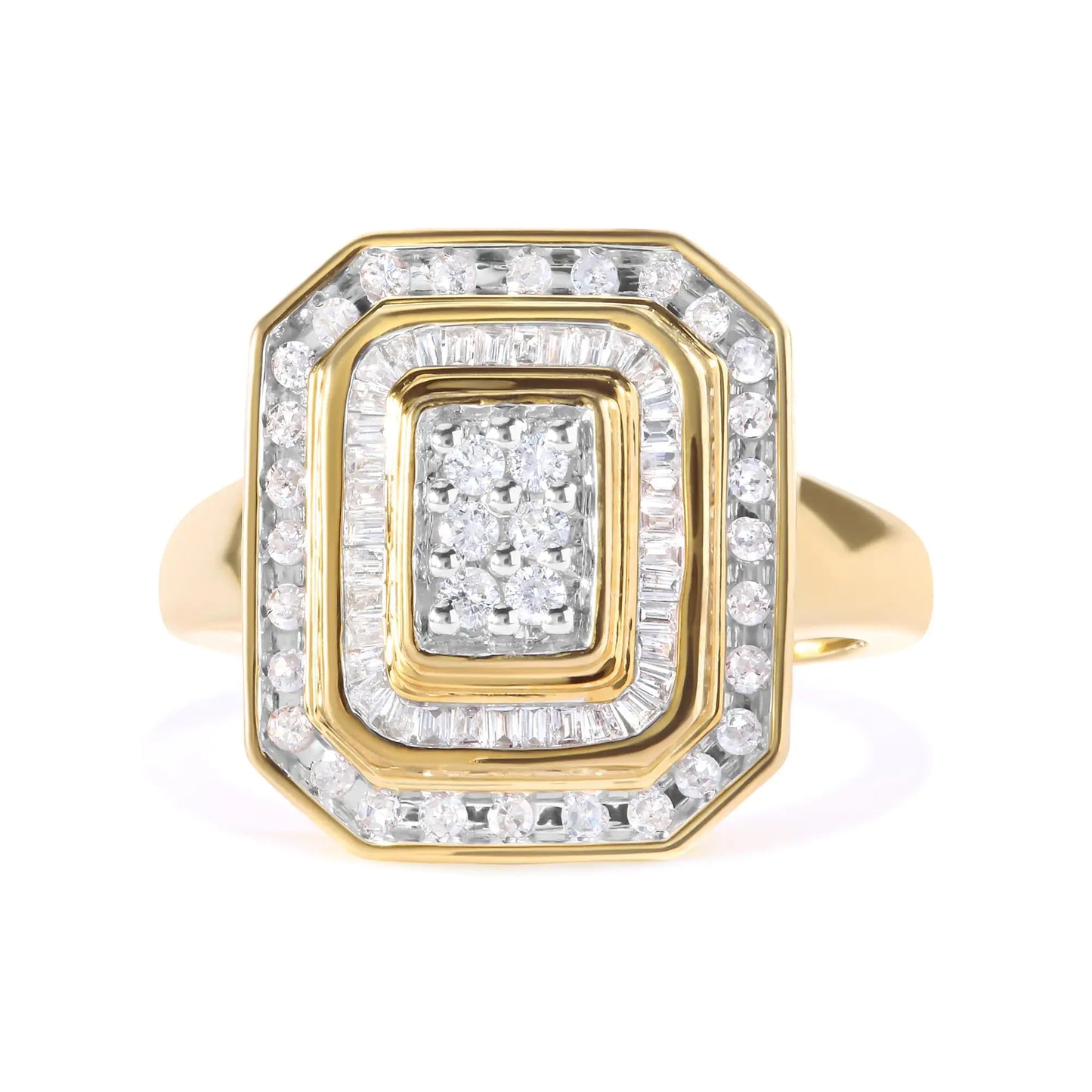 10K Yellow Gold Plated Sterling Silver Round & Baguette Diamond Ring