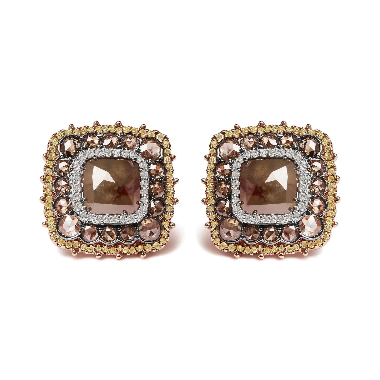 14K Rose Gold 5 7/8 Cttw Fancy Cushion Diamond Cushion Shaped Triple Halo Stud Earring (Fancy Color, I2-I3 Clarity)