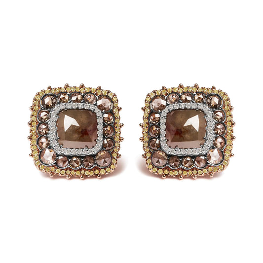 14K Rose Gold 5 7/8 Cttw Fancy Cushion Diamond Cushion Shaped Triple Halo Stud Earring (Fancy Color, I2-I3 Clarity)