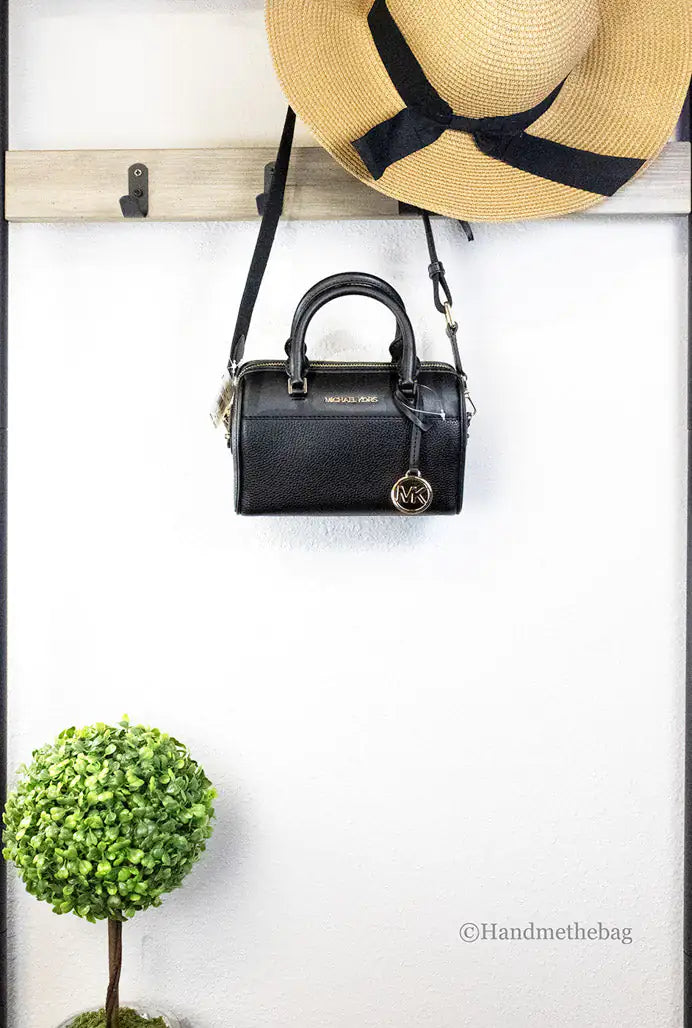 Michael Kors Travel XS Black Leather Duffle Crossbody Bag