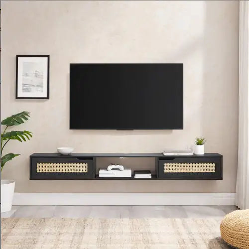 Modern Rattan-Door Floating TV Stand