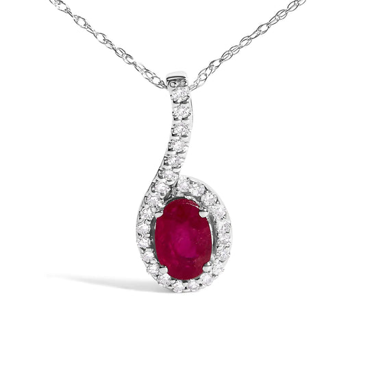 10K White Gold Red Ruby and Diamond Accent Teardrop Pendant Necklace - 18" Inches jewellery