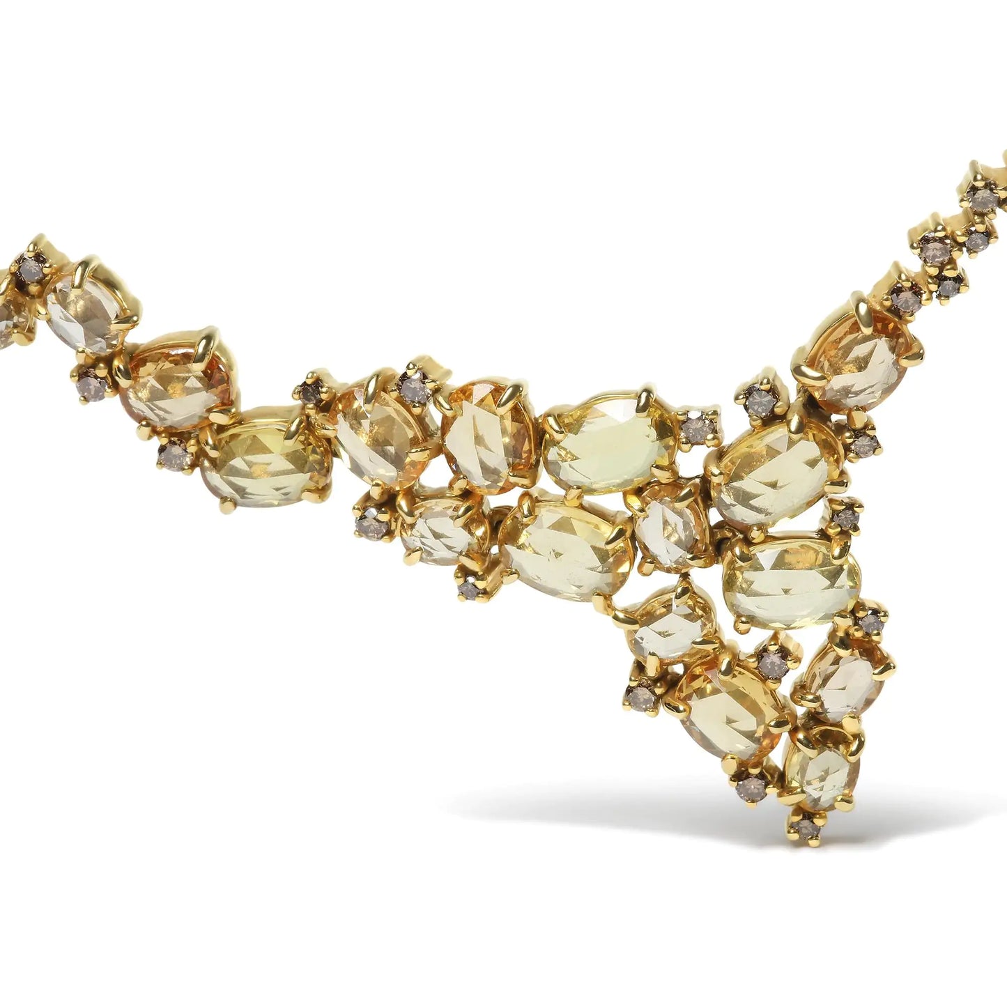 18K Yellow Gold 1/2 Cttw Brown Diamond and Multi-Size Oval Yellow Sapphire Cluster Cascade Station Necklace