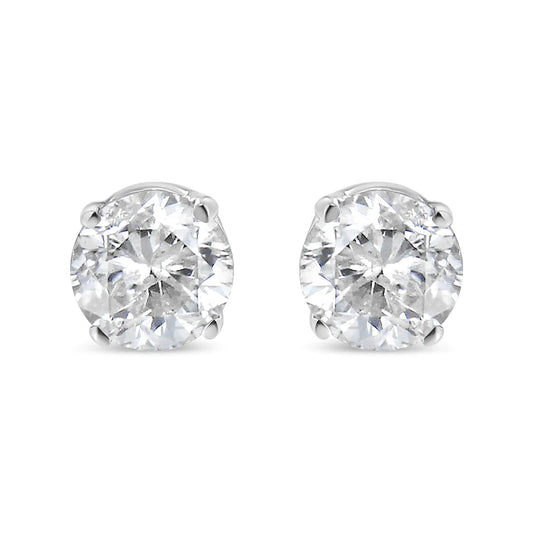 AGS Certified 14K White Gold 1.0 Cttw 4-Prong Set Brilliant Round-Cut Solitaire Diamond Push Back Stud Earrings (E-F Color, SI2-I1 Clarity)
