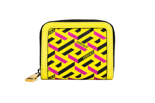 Versace La Greca Yellow Zip Coin Pouch Wallet