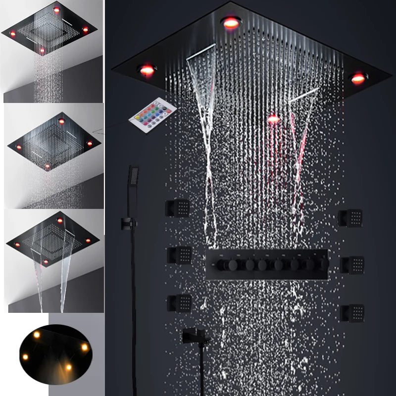 6 Functions Luxury Led 24 Inch Rain Mist Waterfall Curtain Shower Head