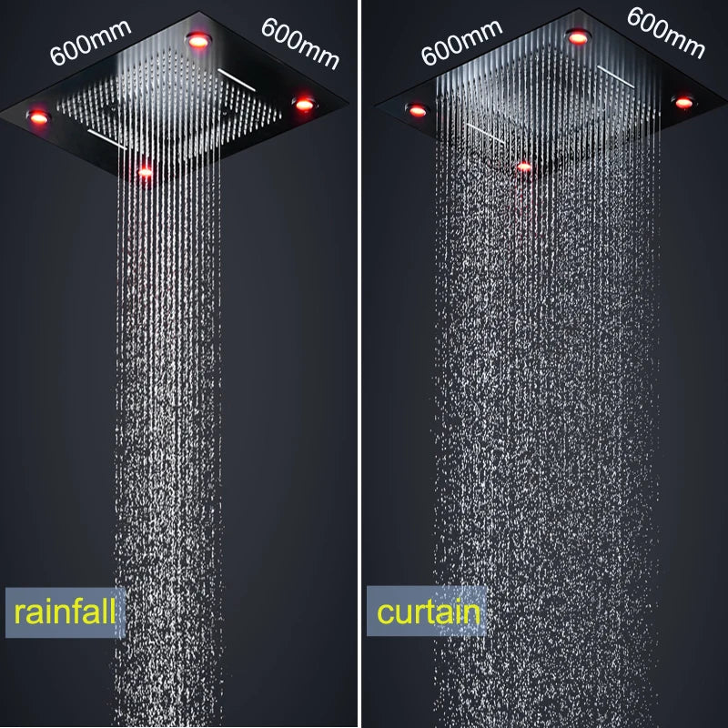 6 Functions Luxury Led 24 Inch Rain Mist Waterfall Curtain Shower Head