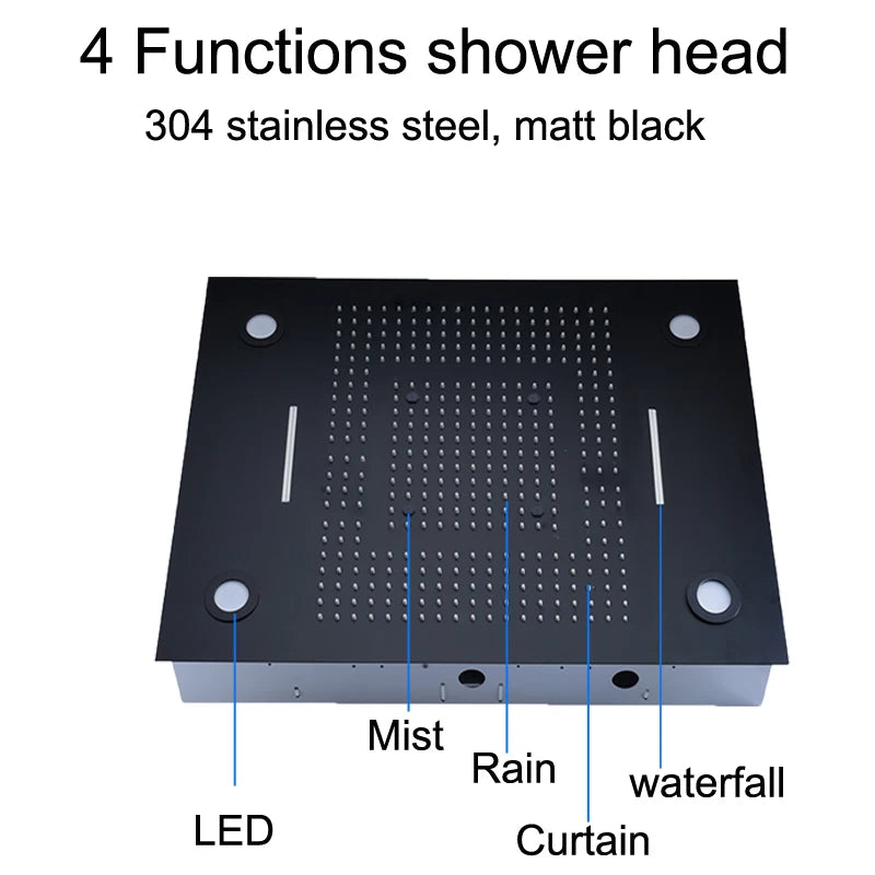 6 Functions Luxury Led 24 Inch Rain Mist Waterfall Curtain Shower Head