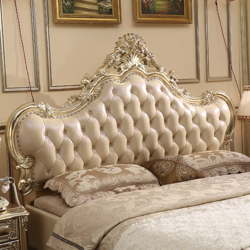 European Style Leather Full Solid Wood Bed