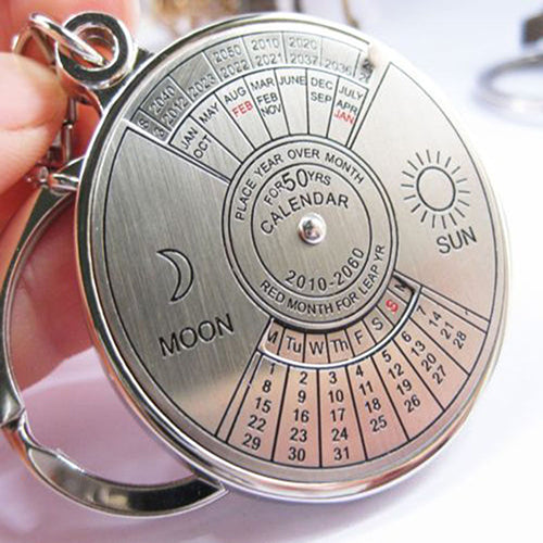 50 jahre Perpetual Calendar Keychain Silver Alloy Key Ring Keyfob Decoration 8OU9"