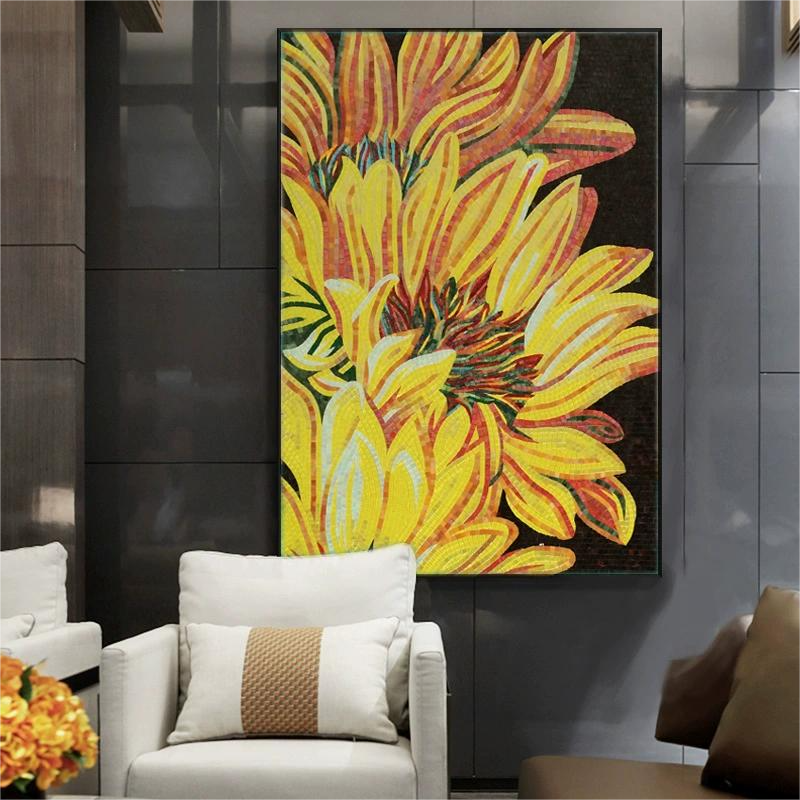 Gold sunflower mosaic pattern wall decor