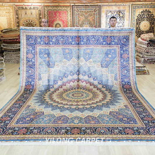 Persian Rug Large Antique Blue Hereke Hand Knotted Qum Carpet